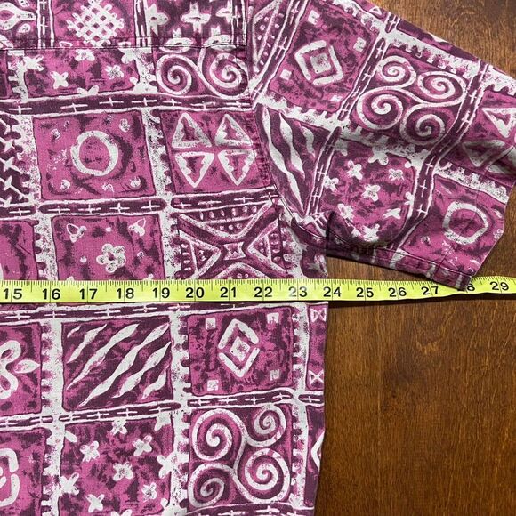 Gulf Traders Vintage 80s Pink White Abstract Button Front Shirt Mens Size Medium - Picture 7 of 8